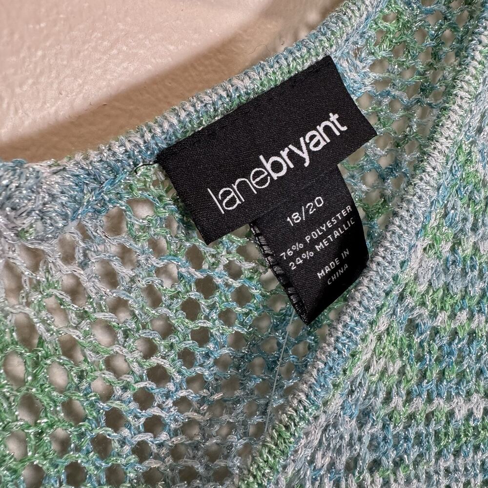 NWT Lane Bryant Women Sweater Blue Metallic Open Knit V Neck 18/20 Coastal Beach - Picture 5 of 8